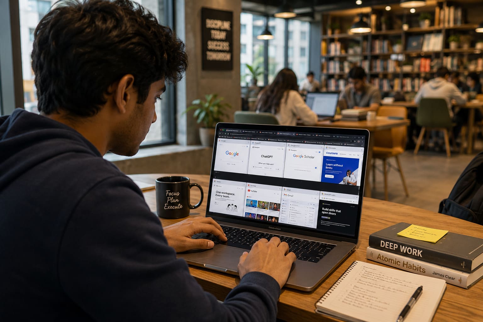 College student exploring online learning platforms on a laptop