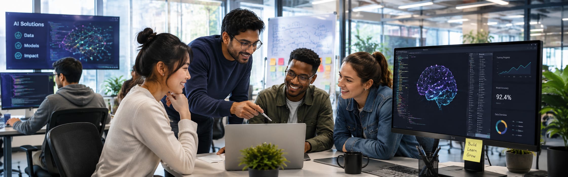 Young professionals working in an AI-focused tech environment