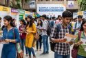 Diverse Indian students at a campus career fair after 12th